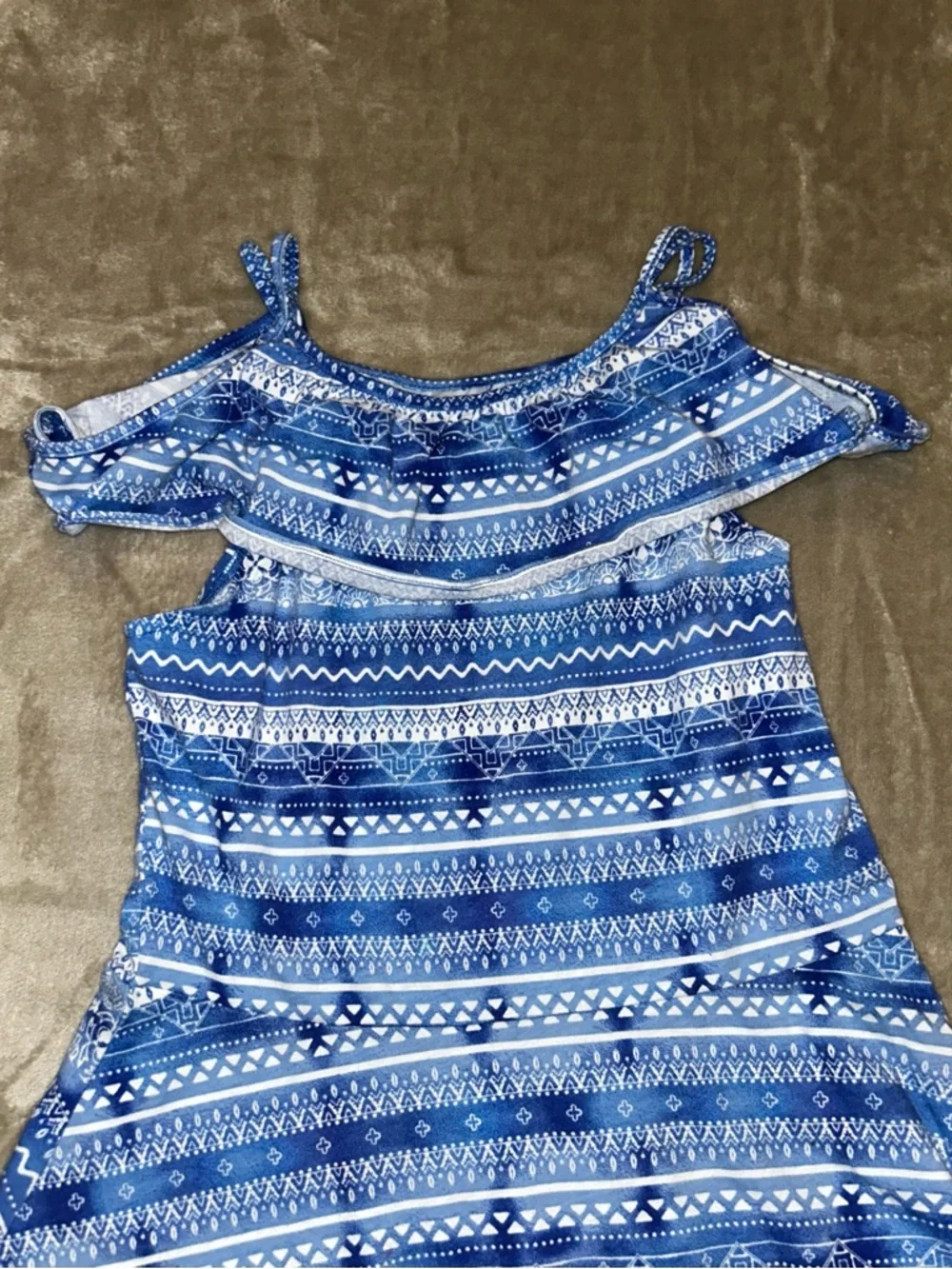 Place Light Blue Patterned Cold-Shoulder Dress Girls 14